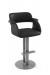 Amisco's Positano Modern Swivel Upholstered Barstool with Pedestal Base in Stainless and Black Seat and Back Cushion