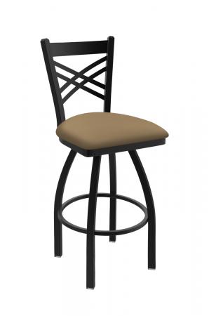 Holland Bar Stool's Catalina #820 Swivel Barstool with Back, in Black metal finish and Brown Sand vinyl