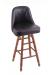 Holland's Grizzly Hardwood Upholstered Swivel Bar Stool with Turned Legs in Medium, oak wood finish, and Black vinyl seat and back