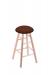 Holland's Round Cushion Backless Swivel Barstool with Smooth Legs in Natural Wood and Brownish Red Seat Cushion