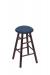Holland's Round Cushion Backless Swivel Barstool with Smooth Legs in Dark Cherry Wood and Blue Seat Cushion