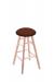 Holland's Round Cushion Backless Swivel Barstool with Turned Legs in Maple Natural Wood Finish and Redish Brown Seat Cushion