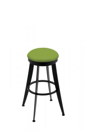 Holland's 9000 Laser Backless Swivel Barstool in Black Metal Finish and Green Seat Cushion