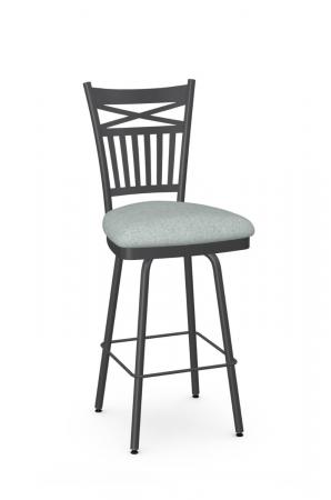 Amisco's Garden Traditional Metal Swivel Barstool in Gray and Blue