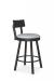 Amisco's Lauren Modern Black Swivel Bar Stool with Back and Blue Seat Cushion