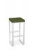 Amisco's Aaron Backless Modern Kitchen Bar Stool in White Metal and Green Fabric with Sled Base
