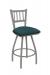 Holland's Contessa Big and Tall Swivel Bar Stool with Vertical Slats on Back in Nickel Metal Finish and Graph Tidal teal vinyl seat cushion