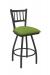 Holland's Contessa Big and Tall Swivel Bar Stool with Vertical Slats on Back in Pewter Metal Finish and Canter Kiwi Green vinyl seat cushion