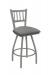Holland's Contessa Big and Tall Swivel Bar Stool with Vertical Slats on Back in Anodized Nickel Metal Finish and Graph Alpine gray seat cushion