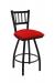 Holland's Contessa Big and Tall Swivel Bar Stool with Vertical Slats on Back in Black Metal Finish and Canter Red vinyl seat cushion