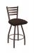 Holland's Jackie Big and Tall Swivel Bar Stool with Horizontal Slats on Back in Bronze Metal Finish and Rein Coffee brown vinyl seat cushion