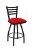 Holland's Jackie Big and Tall Swivel Bar Stool with Horizontal Slats on Back in Black Metal Finish and Canter Red vinyl seat cushion