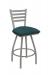 Holland's Jackie Big and Tall Swivel Bar Stool with Horizontal Slats on Back in Nickel Metal Finish and Graph Tidal teal fabric seat cushion
