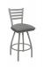 Holland's Jackie Big and Tall Swivel Bar Stool with Horizontal Slats on Back in Nickel Metal Finish and Graph Alpine gray fabric seat cushion