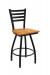 Holland's Jackie Big and Tall Swivel Bar Stool with Horizontal Slats on Back in Black Metal Finish and Medium Maple wood seat finish