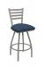 Holland's Jackie Big and Tall Swivel Bar Stool with Horizontal Slats on Back in Nickel Metal Finish and Rein Bay blue vinyl seat cushion