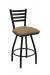 Holland's Jackie Big and Tall Swivel Bar Stool with Horizontal Slats on Back in Black Metal Finish and Canter Sand brown vinyl seat cushion