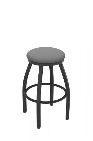 Holland's Misha #x802 Big and Tall Backless Swivel Stool in Pewter Metal Finish and Gray Seat Cushion
