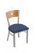 Holland Voltaire #630 Dining Chair in Nickel Metal Finish, Medium Maple Wood Back, and Blue Seat Cushion
